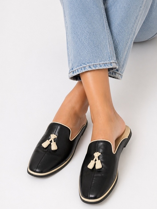 Enzo Angiolini Shoes - Vintage Black Leather Women’s Slip-On Shoes with Tassels